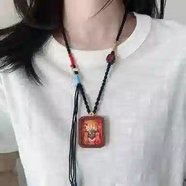 花茜樱 原创设计 扎基拉姆 西藏手绘擦擦唐卡藏式小众国潮新中式国风纳福如意好运 合金 项链 女款