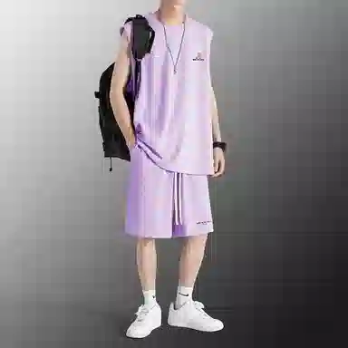 稻草人 冰感户外轻薄透气圆领套头百搭无袖上衣宽松系带松紧直筒垂感五分短裤休闲运动套装 男女同款