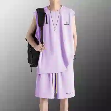 稻草人 冰感户外轻薄透气圆领套头百搭无袖上衣宽松系带松紧直筒垂感五分短裤休闲运动套装 男女同款