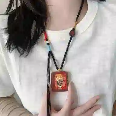 花茜樱 原创设计 扎基拉姆 西藏手绘擦擦唐卡藏式小众国潮新中式国风纳福如意好运 合金 项链 女款