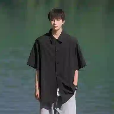 兰缪 美式复古高街风纯色基础款满天星宽松休闲日常百搭通勤学生党圆领重磅短袖衬衫 男女同款