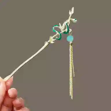 【灵蛇抱竹】 指尖瑰宝 国风典雅新中式高级复古清冷风小众不规则设计感 镀银 发簪 女款