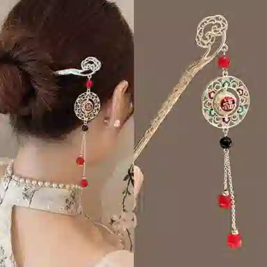 【祥云纳福】 指尖瑰宝 新中式国风流苏高级感旗袍古风盘发步摇 镀银 发簪 女款