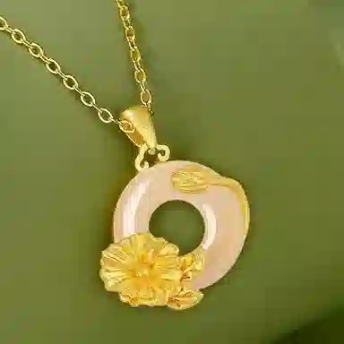 庆大福 蜀葵系列 荷花平安扣 时尚小众感 新中式复古日常百搭#好运 玉髓 项链 女款