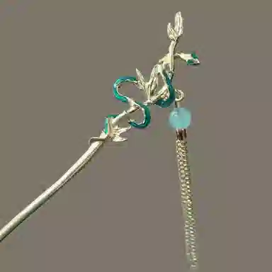 【灵蛇抱竹】 指尖瑰宝 国风典雅新中式高级复古清冷风小众不规则设计感 镀银 发簪 女款