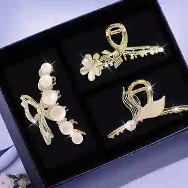 缔晶 法式浪漫鱼尾蝴蝶珍珠鲨鱼夹套装 复古优雅气质通勤风 合金 发夹 女款