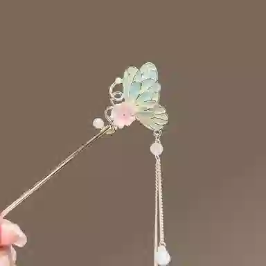 【蝶恋花】 指尖瑰宝 花朵高颜值可爱复古优雅流苏新中式国潮古风汉服旗袍盘发 镀银 发簪 女款