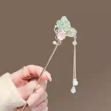 【蝶恋花】 指尖瑰宝 花朵高颜值可爱复古优雅流苏新中式国潮古风汉服旗袍盘发 镀银 发簪 女款