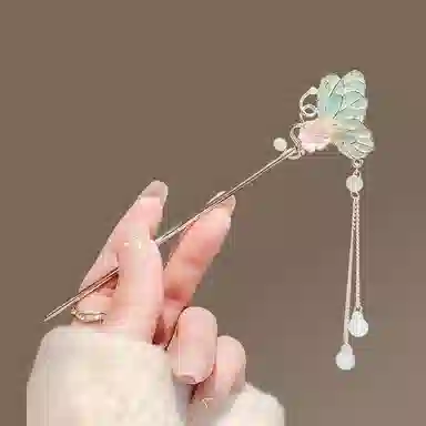 【蝶恋花】 指尖瑰宝 花朵高颜值可爱复古优雅流苏新中式国潮古风汉服旗袍盘发 镀银 发簪 女款