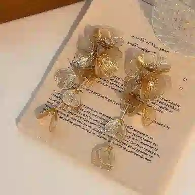 韵系 新中式金色流苏花朵 铜镀金 耳环 女款