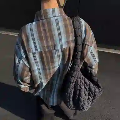 冰飞 美式复古嘻哈高街小众设计宽松休闲舒适格子褂子外套上衣服少年感穿搭潮牌潮流学院风工装长袖衬衫 男女同款