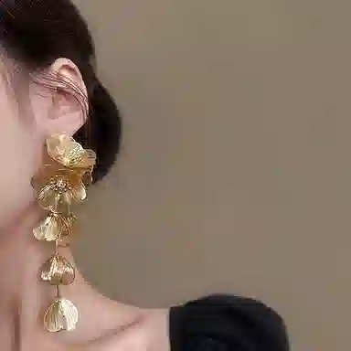 韵系 新中式金色流苏花朵 铜镀金 耳环 女款