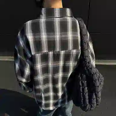 冰飞 美式复古嘻哈高街小众设计宽松休闲舒适格子褂子外套上衣服少年感穿搭潮牌潮流学院风工装长袖衬衫 男女同款