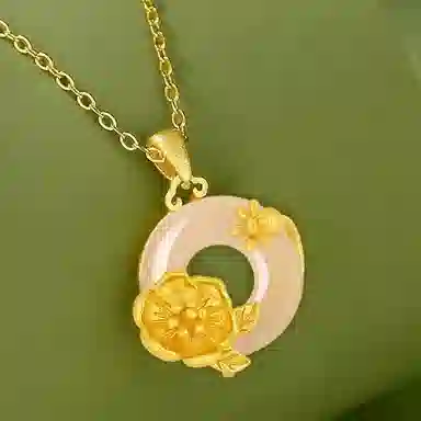 庆大福 石榴花吊坠系列 十二神花中国风平安扣锁骨链新中式国潮小众设计简约本命年#好运 玉髓 项链 女款