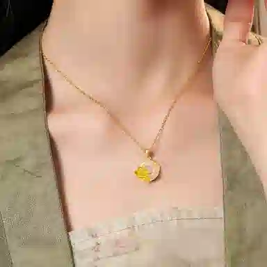 庆大福 桃花系列 十二花神平安扣小众设计感 新中式复古百搭高贵显气质#好运 玉髓 玉石项链 女款