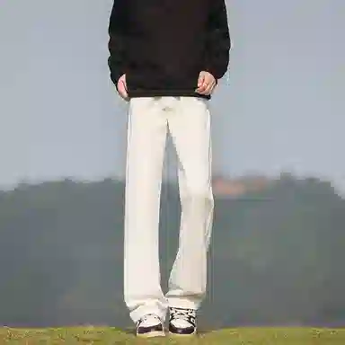 八哥 美式简约水洗做旧基础款休闲时尚牛仔裤 男女同款