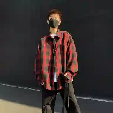 冰飞 美式复古嘻哈高街小众设计宽松休闲舒适格子褂子外套上衣服少年感穿搭潮牌潮流学院风工装长袖衬衫 男女同款