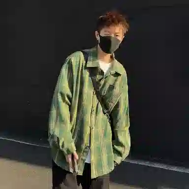 冰飞 美式复古嘻哈高街小众设计宽松休闲舒适格子褂子外套上衣服少年感穿搭潮牌潮流学院风工装长袖衬衫 男女同款