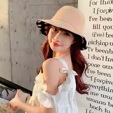 红豆 遮阳帽春夏户外防紫外线可折叠太阳帽 聚酯纤维 防晒帽 女款