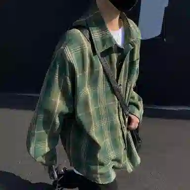 冰飞 美式复古嘻哈高街小众设计宽松休闲舒适格子褂子外套上衣服少年感穿搭潮牌潮流学院风工装长袖衬衫 男女同款