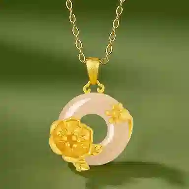 庆大福 石榴花吊坠系列 十二神花中国风平安扣锁骨链新中式国潮小众设计简约本命年#好运 玉髓 项链 女款