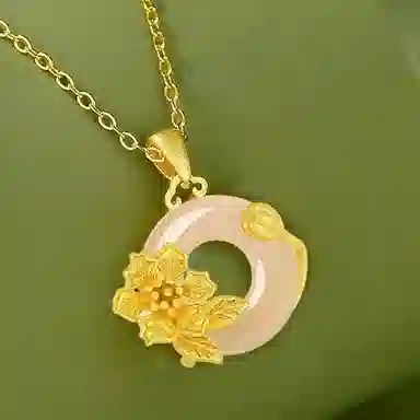 庆大福 紫薇吊坠系列 新中式国风小清新淡雅气质百搭高级感花朵平安扣#好运 玉髓 项链 女款