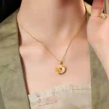 庆大福 紫薇吊坠系列 新中式国风小清新淡雅气质百搭高级感花朵平安扣#好运 玉髓 项链 女款
