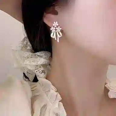 韵系 法式花朵蝴蝶结 铜镀金 耳环 女款