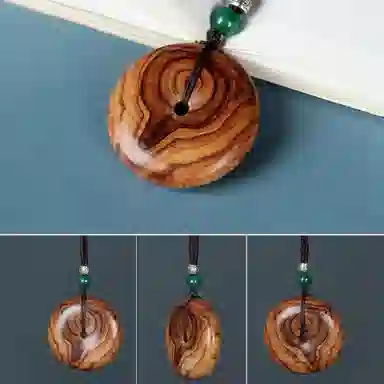 檀欣 【收藏级】 新中式 有钱发海南木雕海黄平安扣项坠#好运 高级文玩红木手把件毛衣挂件礼 花梨木 木作项链 男女同款情侣款