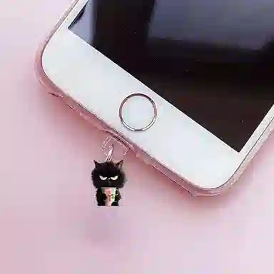 千桐 小黑猫 创意手机防尘塞 小书包可爱时尚潮流装饰 亚克力 挂件 男女同款情侣款