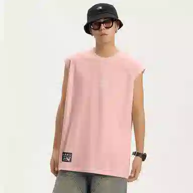 兰缪 日系复古基础款纯色简约宽松美式字母透气纯棉圆领百搭日常通勤无袖背心 男女同款