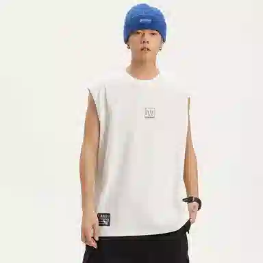 兰缪 日系复古基础款纯色简约宽松美式字母透气纯棉圆领百搭日常通勤无袖背心 男女同款