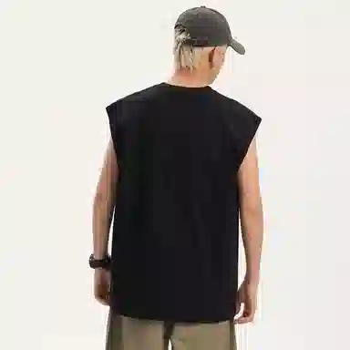 兰缪 日系复古基础款纯色简约宽松美式字母透气纯棉圆领百搭日常通勤无袖背心 男女同款