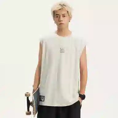 兰缪 日系复古基础款纯色简约宽松美式字母透气纯棉圆领百搭日常通勤无袖背心 男女同款