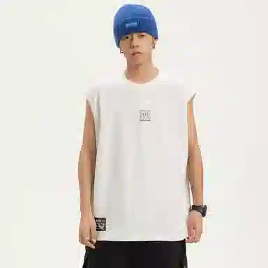 兰缪 日系复古基础款纯色简约宽松美式字母透气纯棉圆领百搭日常通勤无袖背心 男女同款