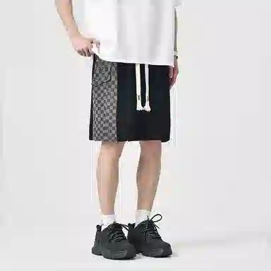 乱步 复古美式街头嘻哈做旧格子口袋学生夏季宽松透气个性宽松男五分短裤 男女同款