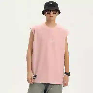 兰缪 日系复古基础款纯色简约宽松美式字母透气纯棉圆领百搭日常通勤无袖背心 男女同款