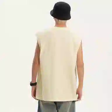 兰缪 日系复古基础款纯色简约宽松美式字母透气纯棉圆领百搭日常通勤无袖背心 男女同款