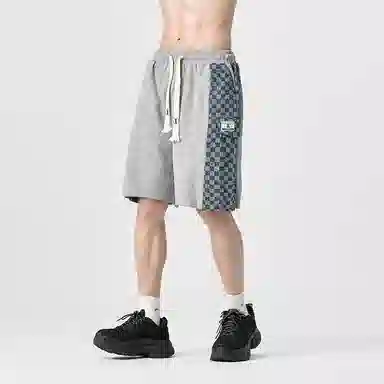 乱步 复古美式街头嘻哈做旧格子口袋学生夏季宽松透气个性宽松男五分短裤 男女同款