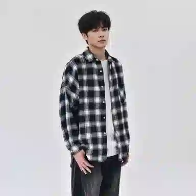 乱步 复古格子美式长短衬衫 男女同款