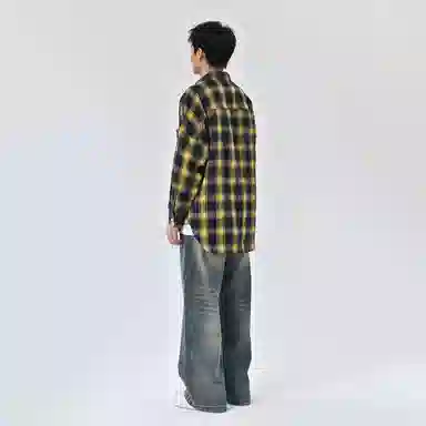 乱步 复古格子美式长短衬衫 男女同款