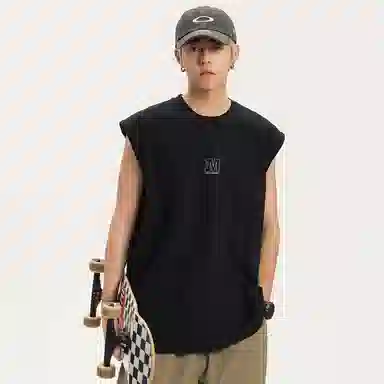 兰缪 日系复古基础款纯色简约宽松美式字母透气纯棉圆领百搭日常通勤无袖背心 男女同款