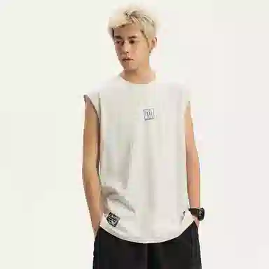 兰缪 日系复古基础款纯色简约宽松美式字母透气纯棉圆领百搭日常通勤无袖背心 男女同款