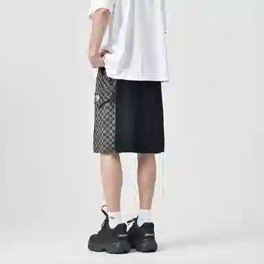 乱步 复古美式街头嘻哈做旧格子口袋学生夏季宽松透气个性宽松男五分短裤 男女同款