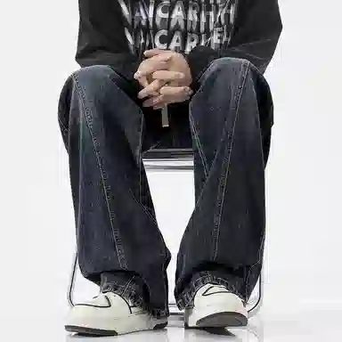 羽浅 宽松直筒水洗美式复古牛仔裤 男女同款