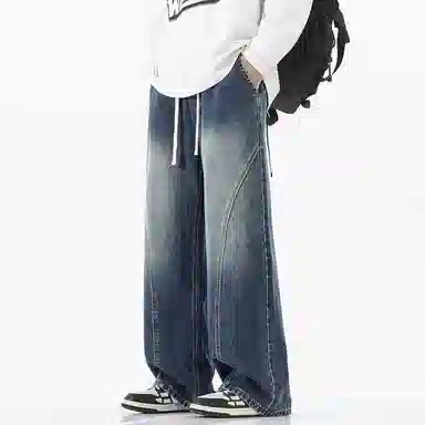 羽浅 宽松直筒水洗美式复古牛仔裤 男女同款