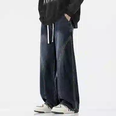 羽浅 宽松直筒水洗美式复古牛仔裤 男女同款