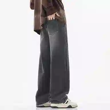 羽浅 宽松直筒水洗美式复古牛仔裤 男女同款
