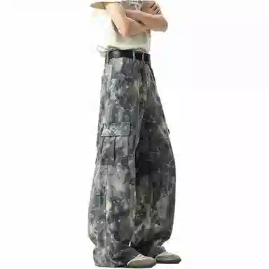 哲源 美式复古水洗做旧大口袋设计感宽松直筒日常通勤百搭潮流牛仔裤 男女同款