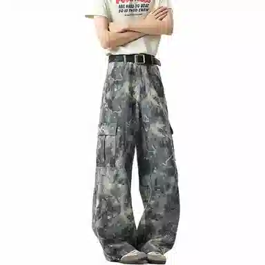 哲源 美式复古水洗做旧大口袋设计感宽松直筒日常通勤百搭潮流牛仔裤 男女同款